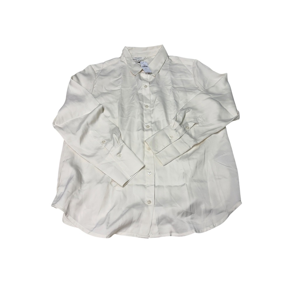 NWT Banana Republic Women Cream 100 Polyester Button Down Blouse Shirt Petite‎ L